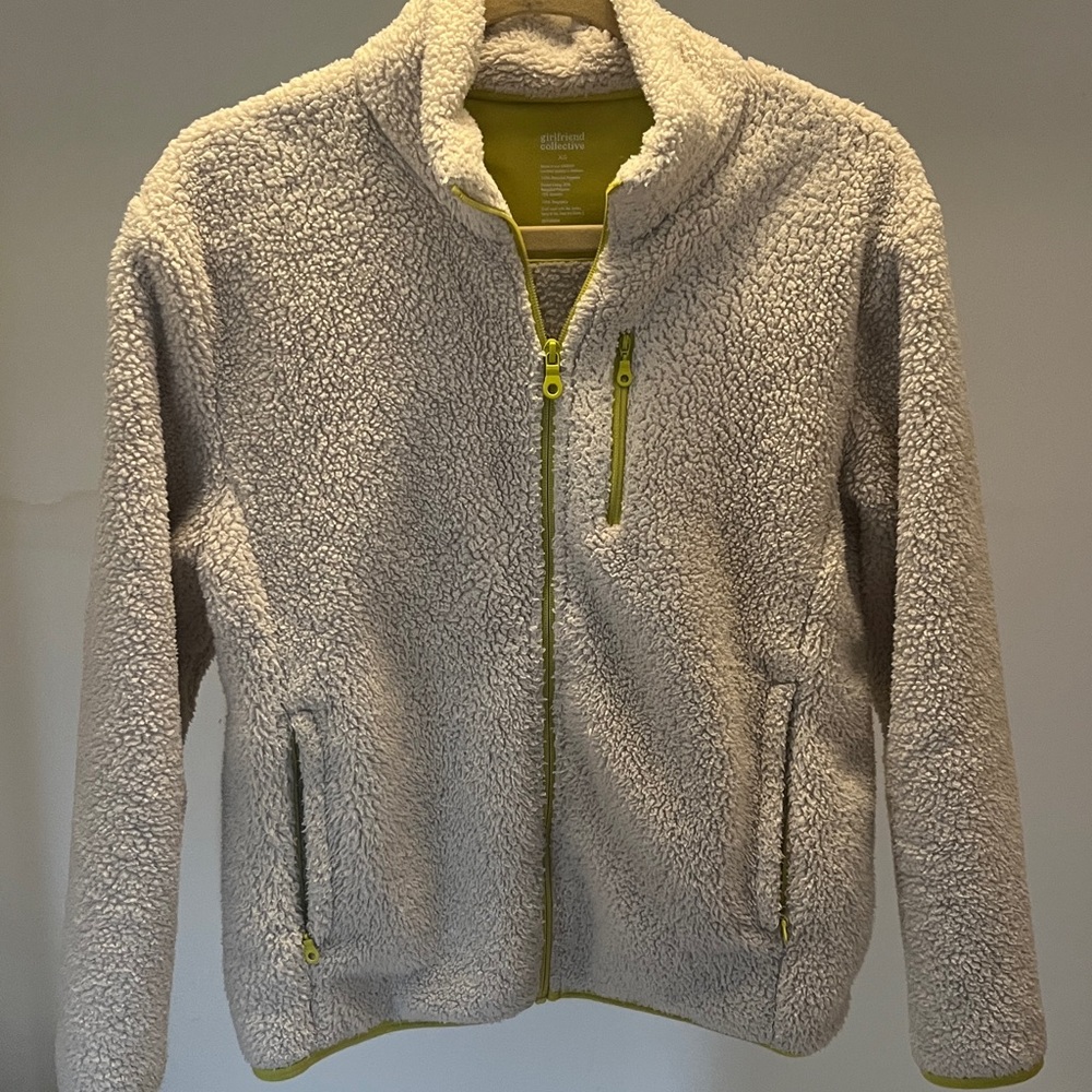 Girlfriend Collective Cream Sherpa Fleece with Yellow/Green Lining